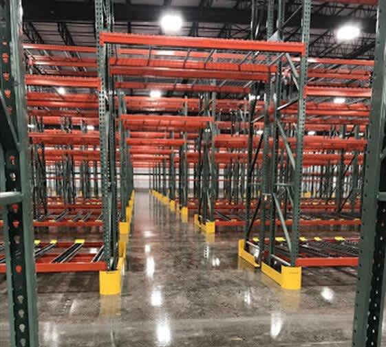 Completed rack installation project in a distribution center